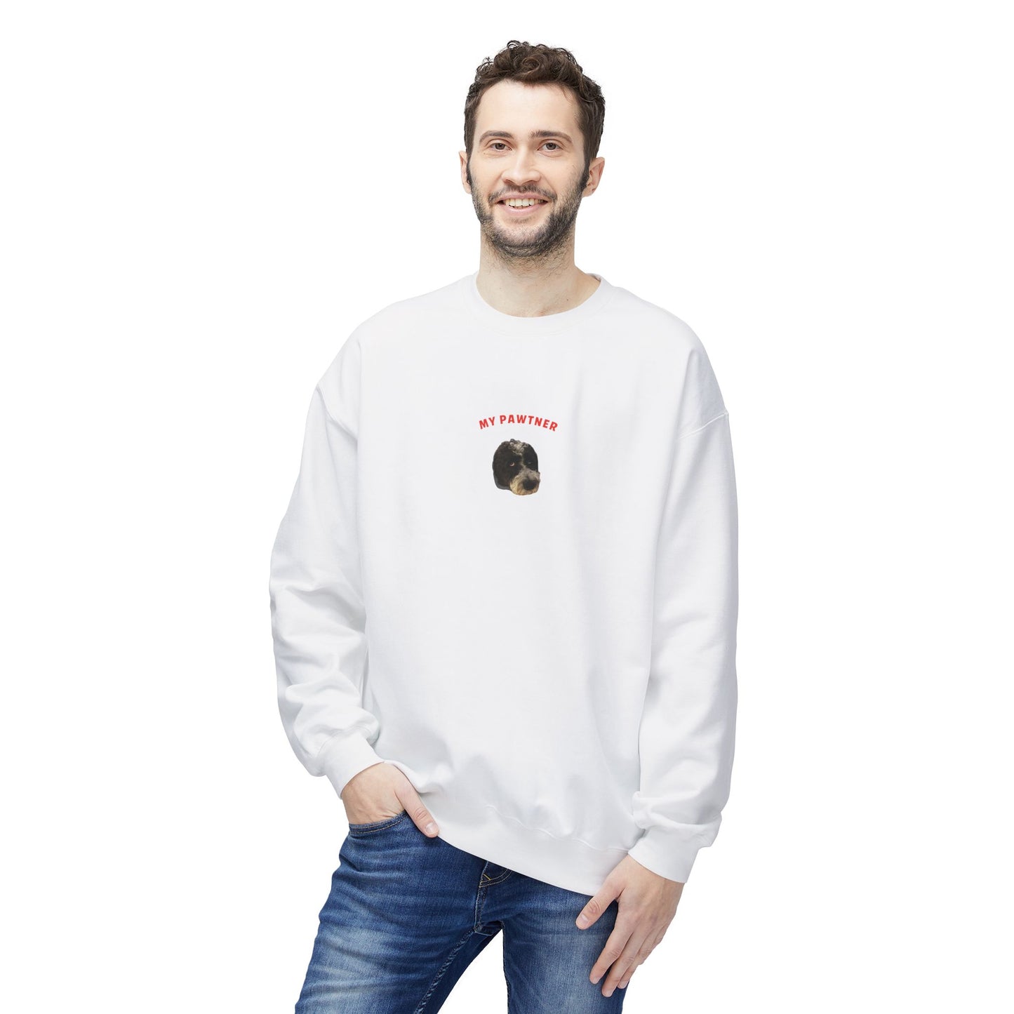 "My Pawtner" Custom Pet Face Portrait Crewneck Sweatshirt