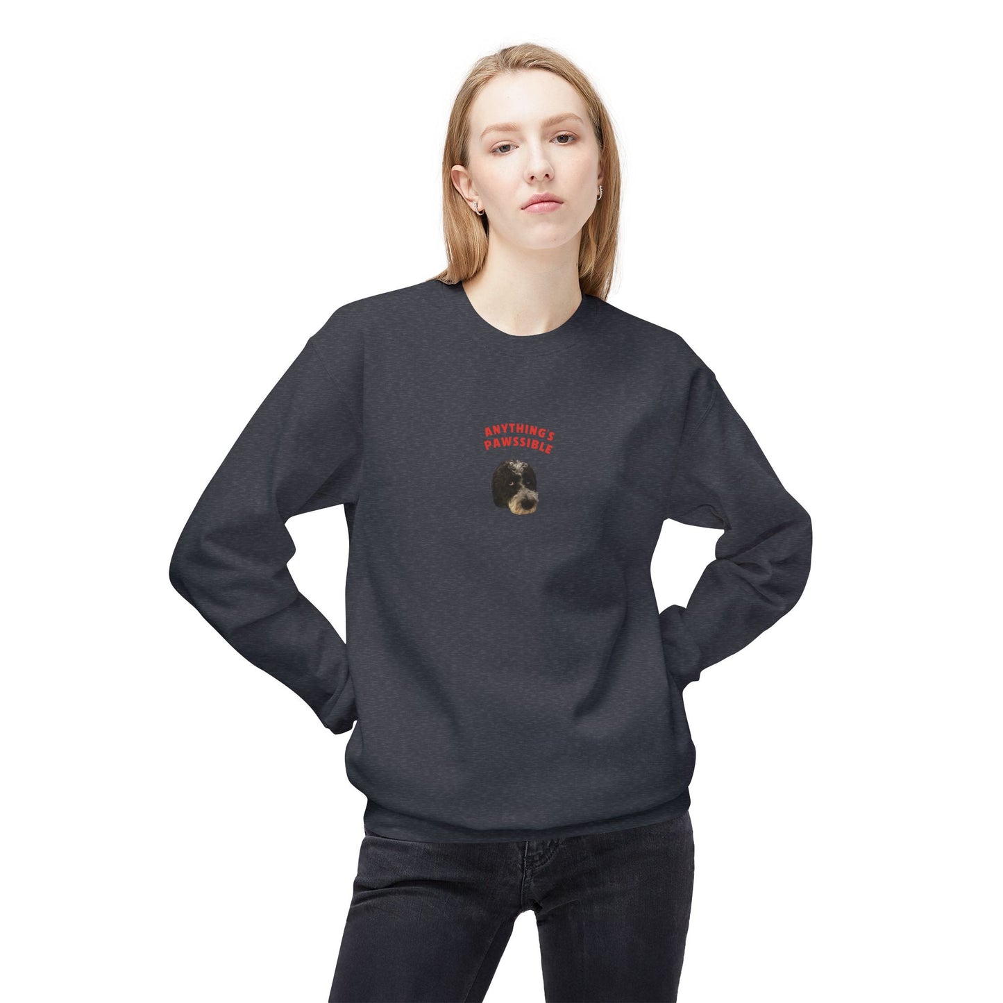 "Anything's Pawssible" Custom Pet Face Portrait Crewneck Sweatshirt