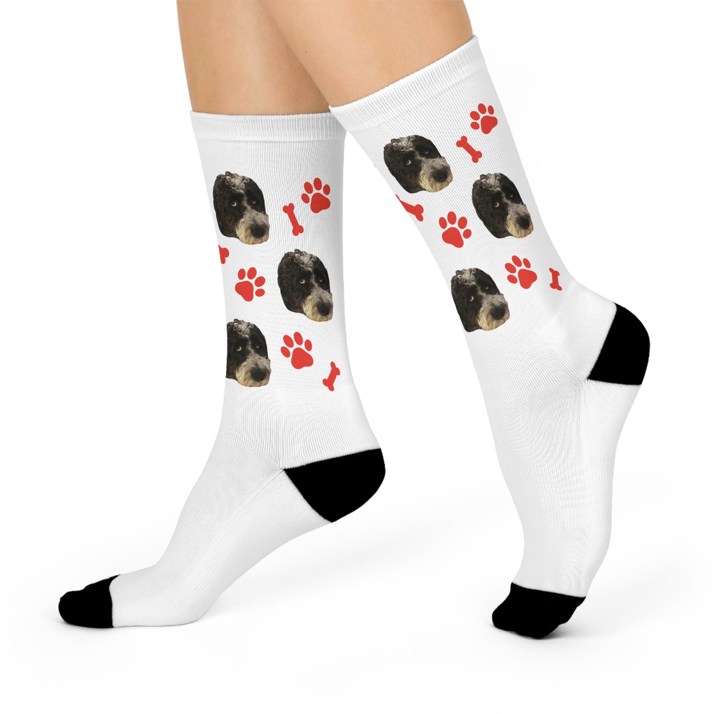 Custom Pet Face Portrait Crew Socks - White