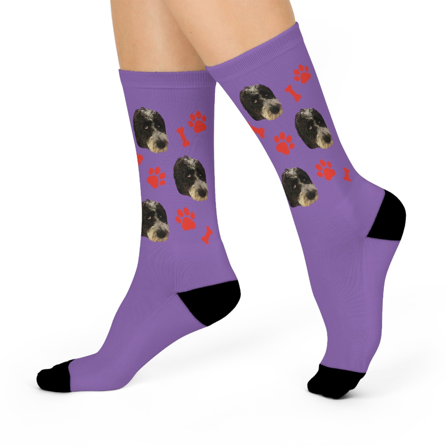 Custom Pet Face Portrait Crew Socks - Light Purple