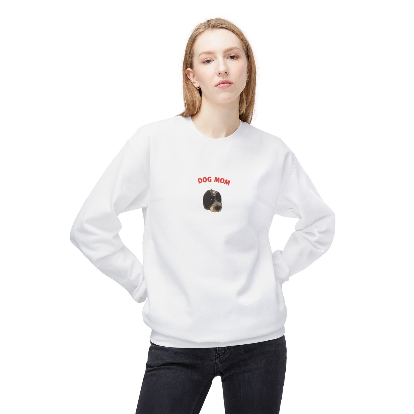 "Dog Mom" Custom Pet Face Portrait Crewneck Sweatshirt
