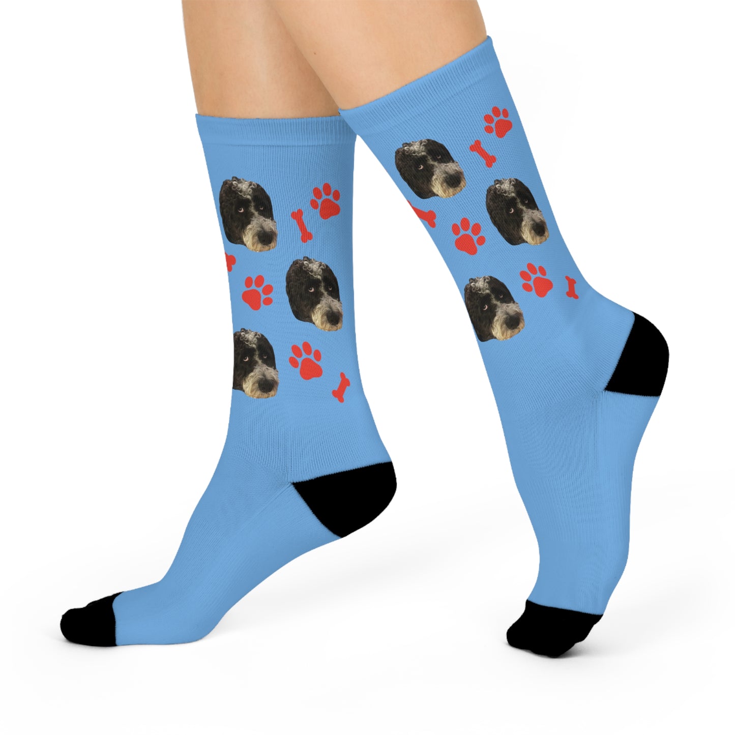 Custom Pet Face Portrait Crew Socks - Light Blue