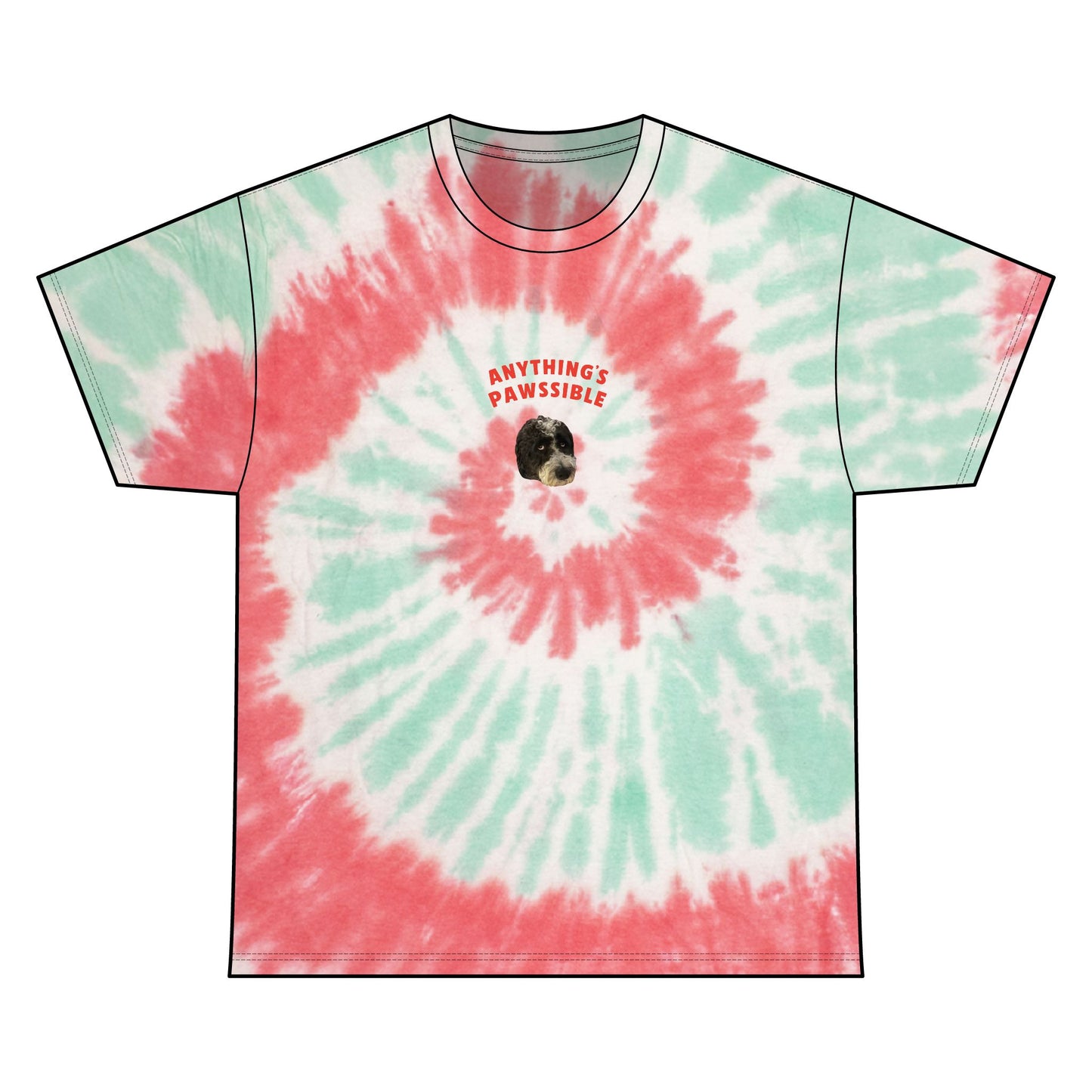 "Anything's Pawssible" Custom Pet Face Portrait Tie-Dye Tee - Summer Sky