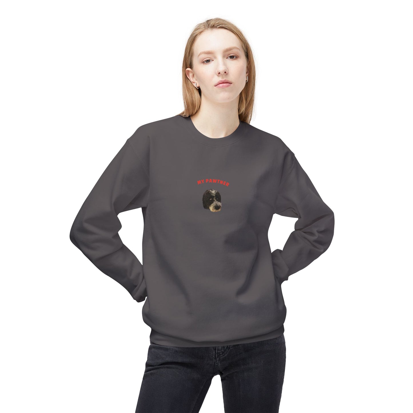 "My Pawtner" Custom Pet Face Portrait Crewneck Sweatshirt