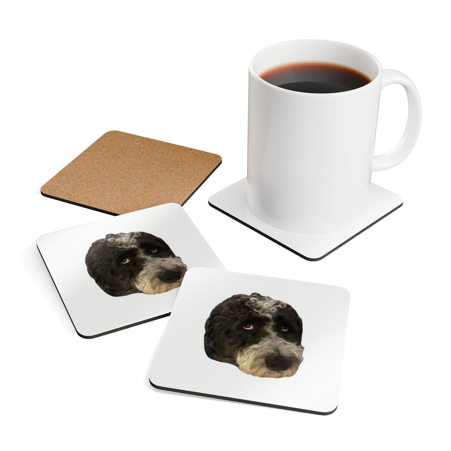Custom Pet Face Portrait Corkwood Coasters (4-per Set)