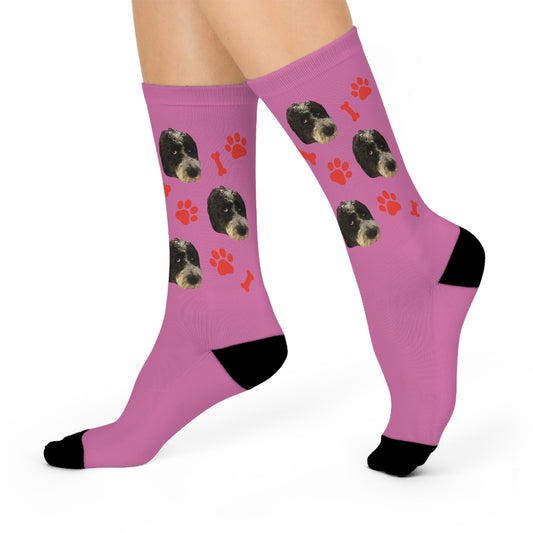 Custom Pet Face Portrait Crew Socks - Light Pink