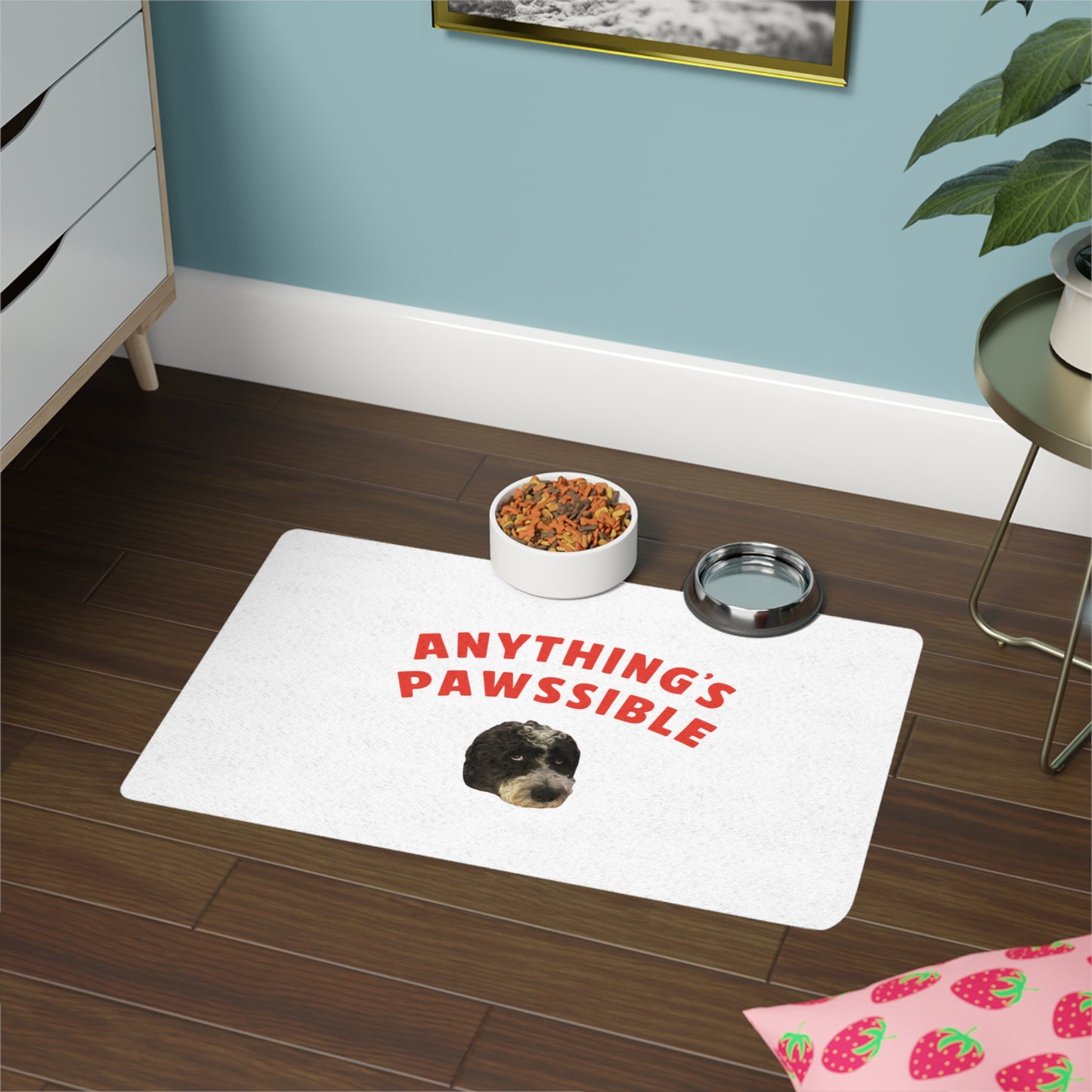 "Anything's Pawssible" Custom Pet Face Portrait Food Mat