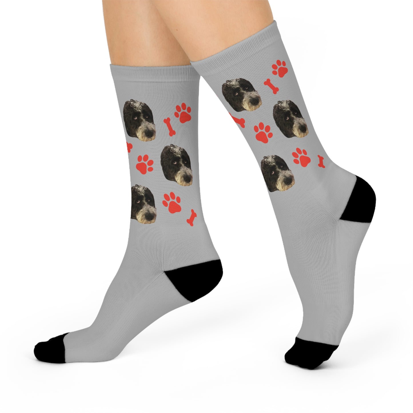 Custom Pet Face Portrait Crew Socks - Grey