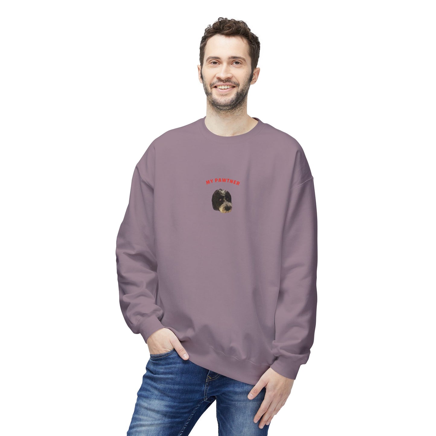 "My Pawtner" Custom Pet Face Portrait Crewneck Sweatshirt