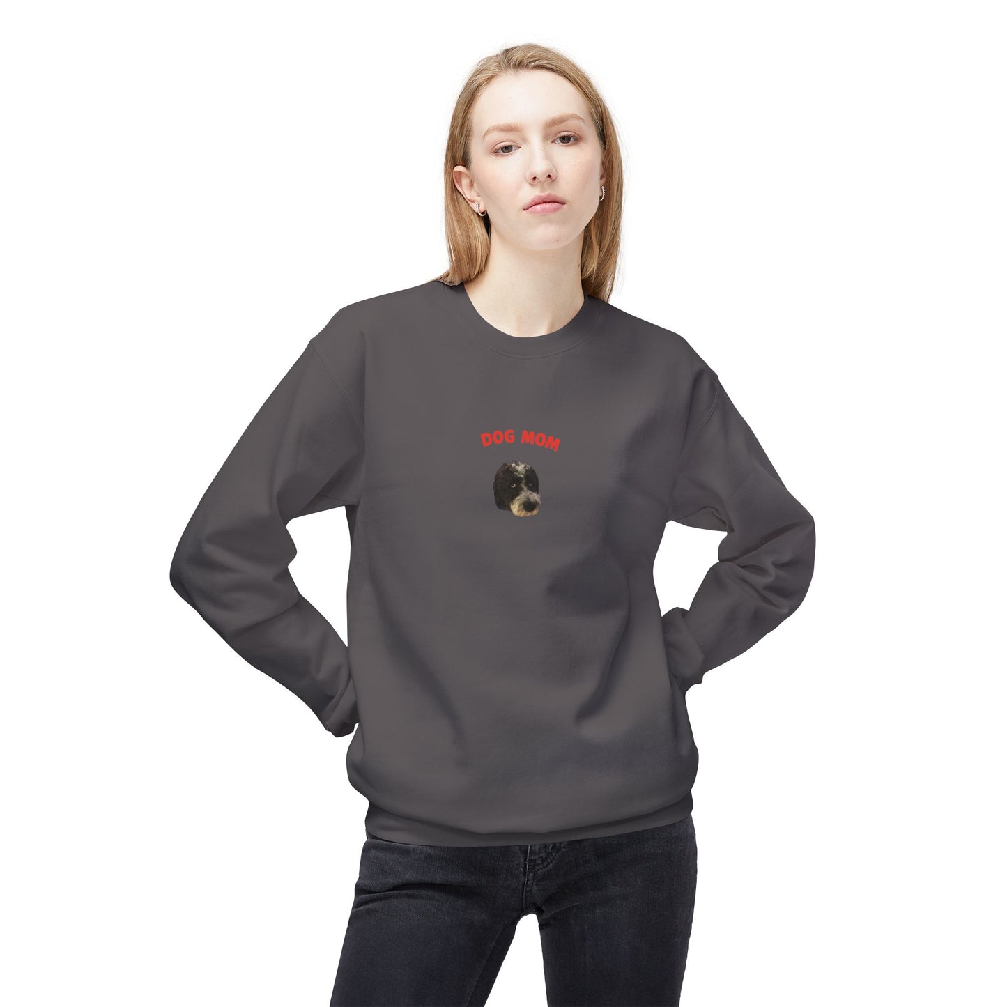 "Dog Mom" Custom Pet Face Portrait Crewneck Sweatshirt