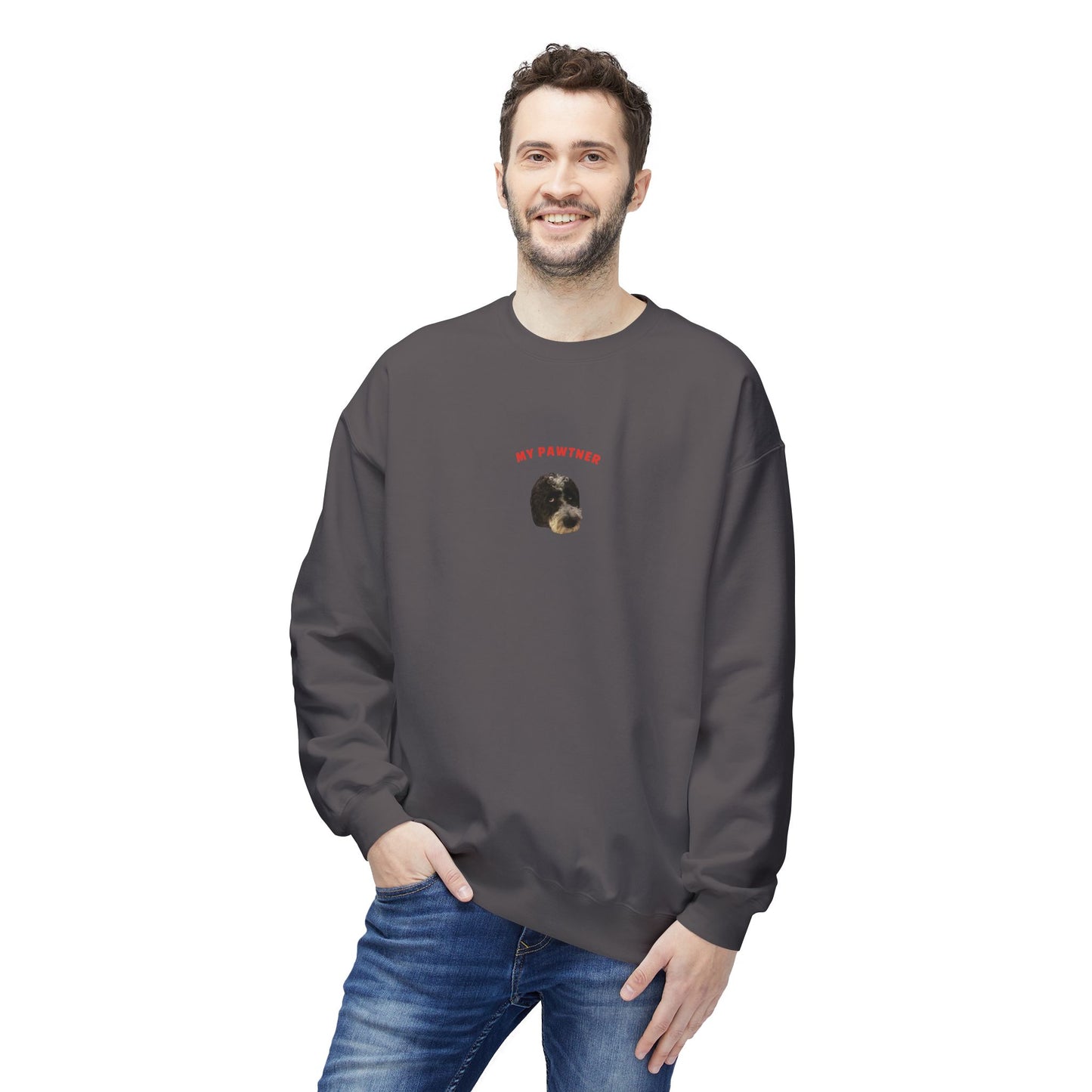 "My Pawtner" Custom Pet Face Portrait Crewneck Sweatshirt