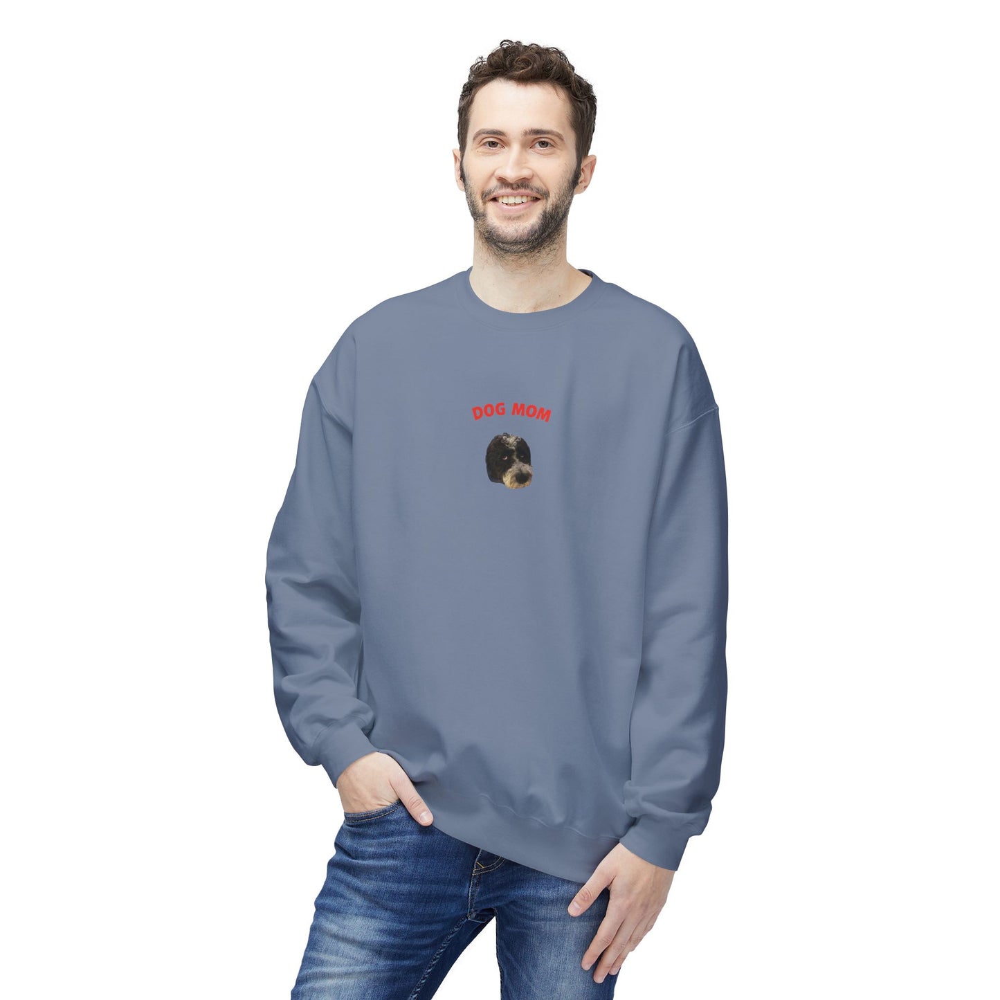"Dog Mom" Custom Pet Face Portrait Crewneck Sweatshirt