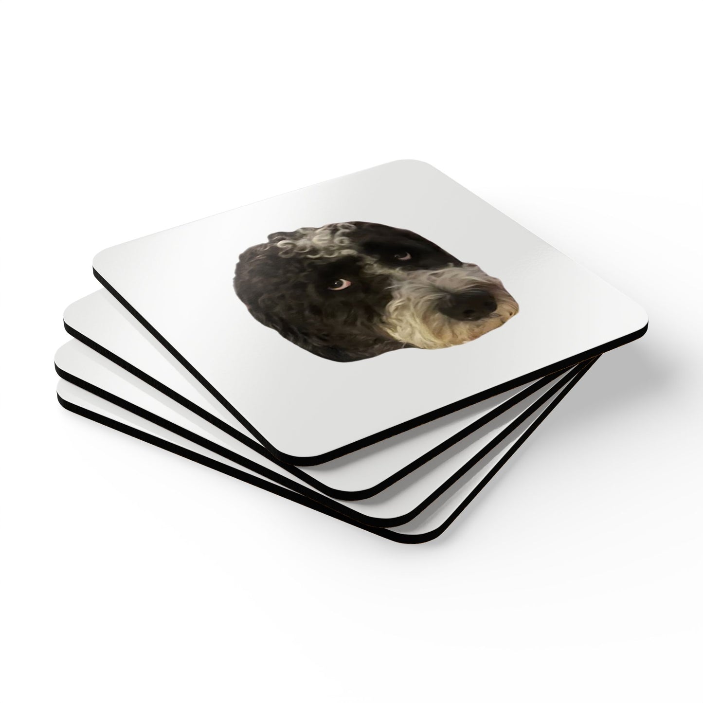 Custom Pet Face Portrait Corkwood Coasters (4-per Set)