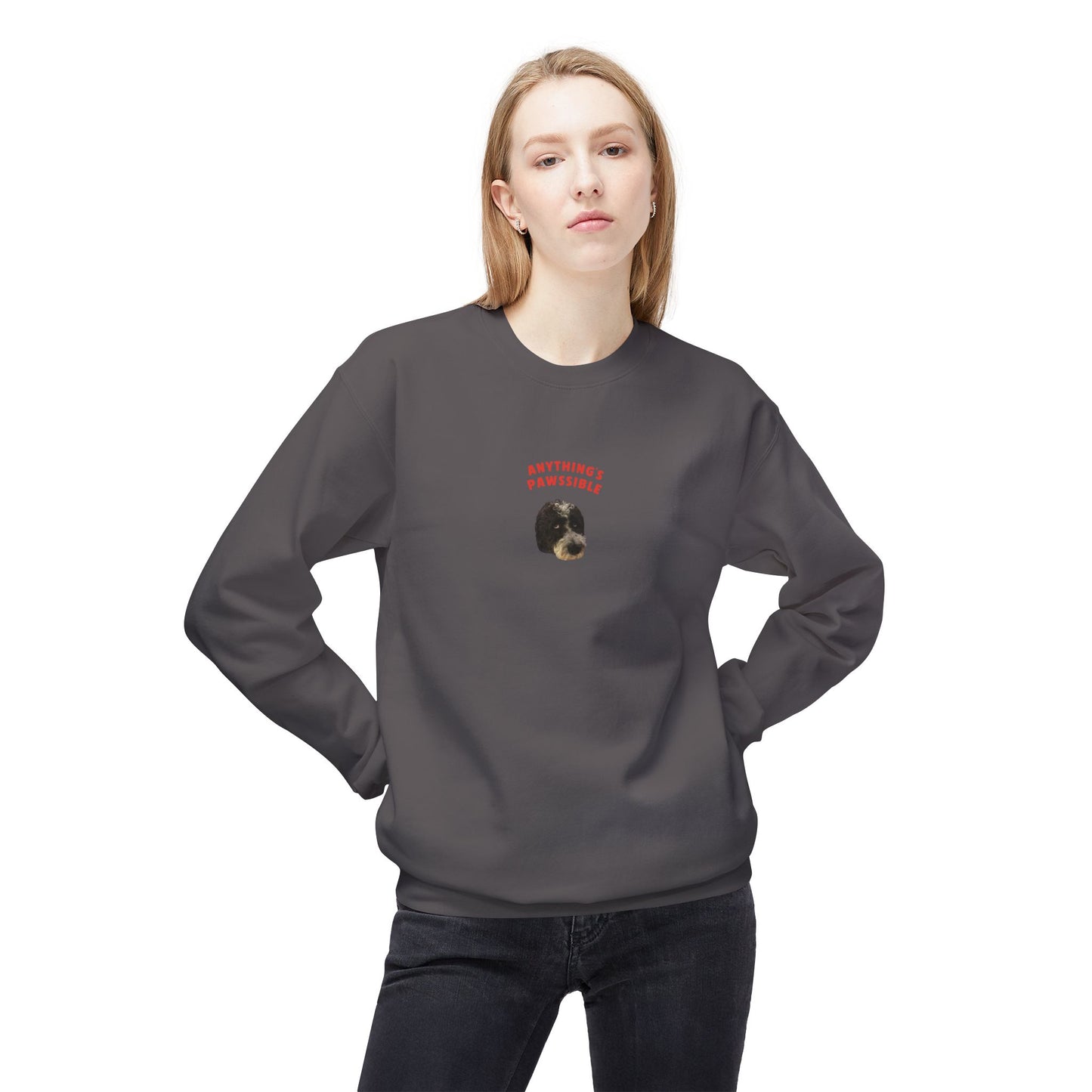 "Anything's Pawssible" Custom Pet Face Portrait Crewneck Sweatshirt