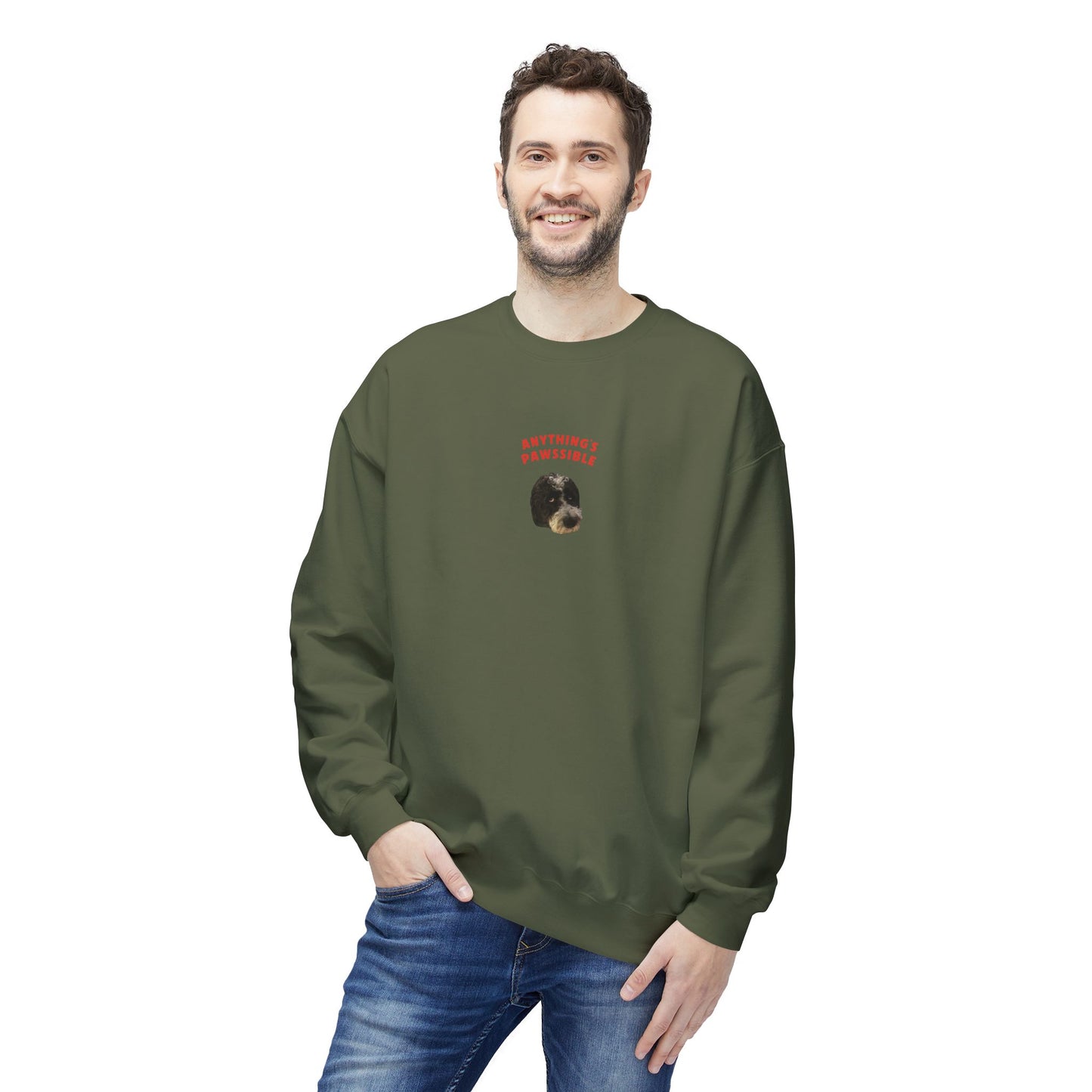 "Anything's Pawssible" Custom Pet Face Portrait Crewneck Sweatshirt