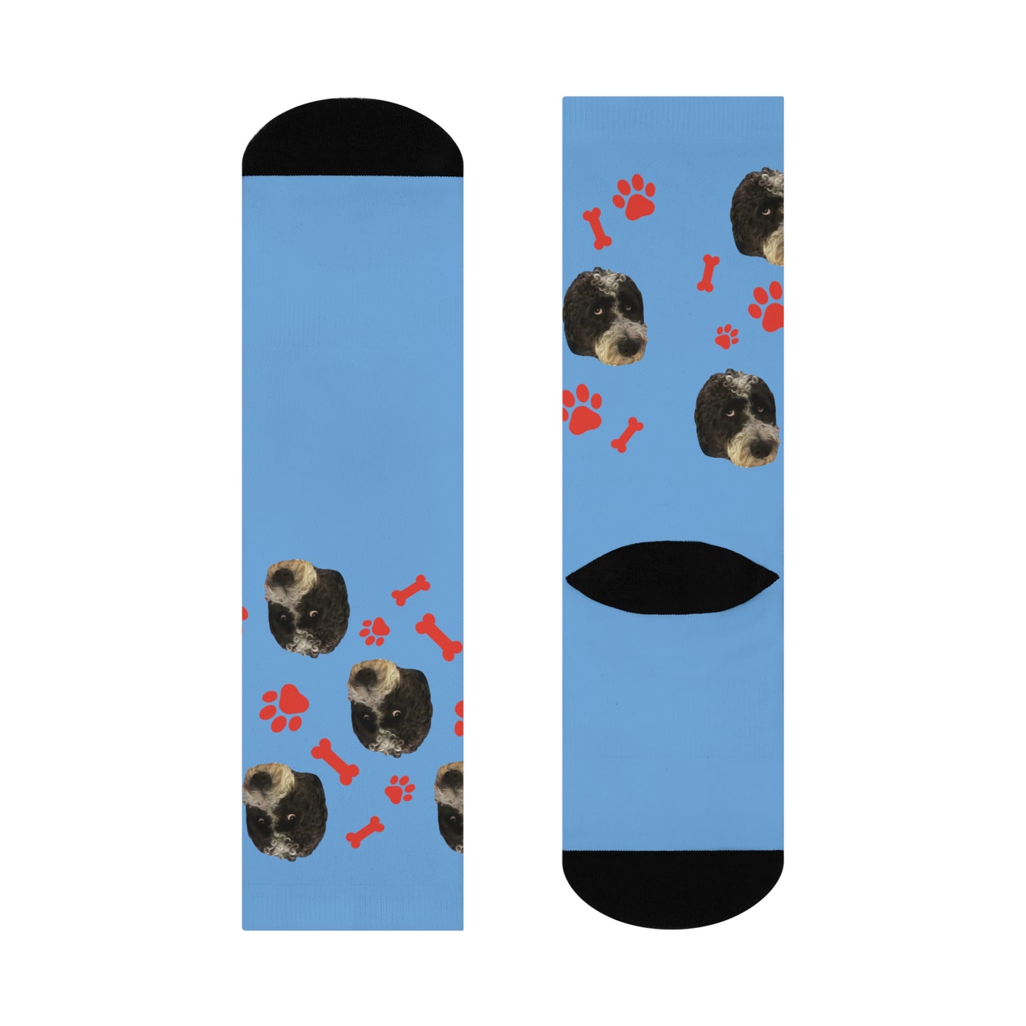 Custom Pet Face Portrait Crew Socks - Light Blue