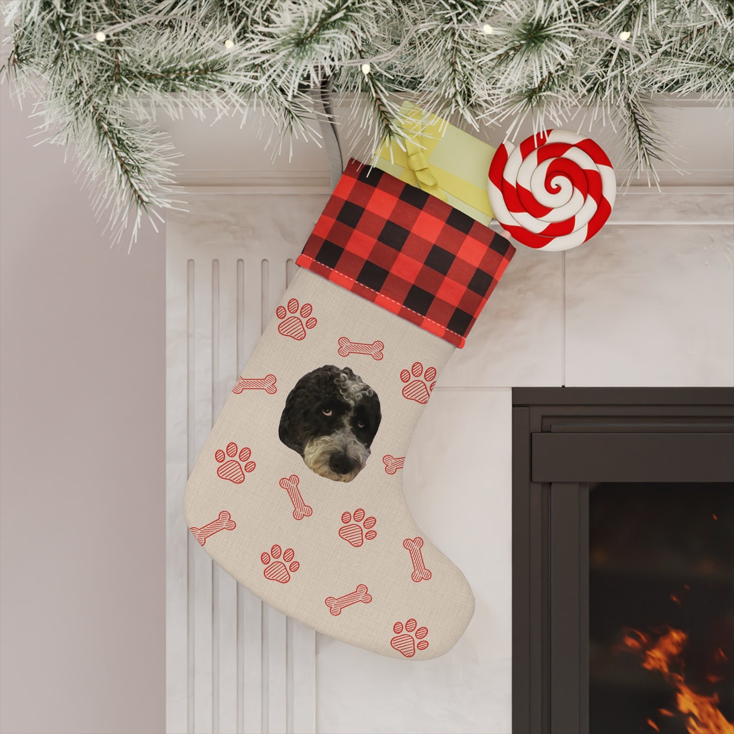 Custom Pet Face Portrait Christmas Stocking