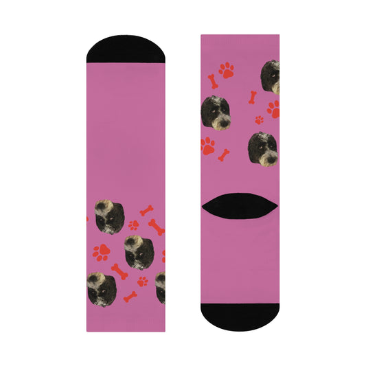 Custom Pet Face Portrait Crew Socks - Light Pink