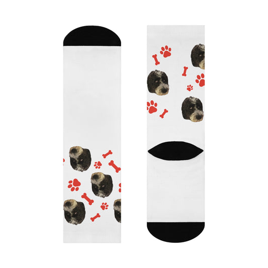 Custom Pet Face Portrait Crew Socks - White
