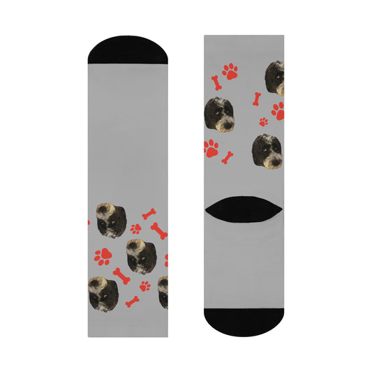 Custom Pet Face Portrait Crew Socks - Grey