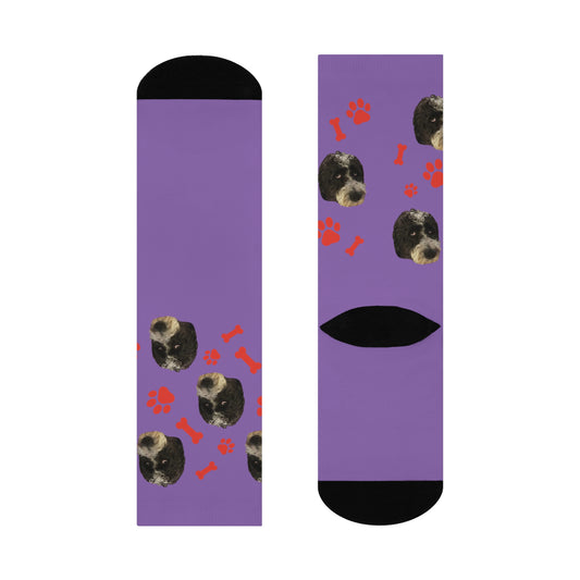 Custom Pet Face Portrait Crew Socks - Light Purple