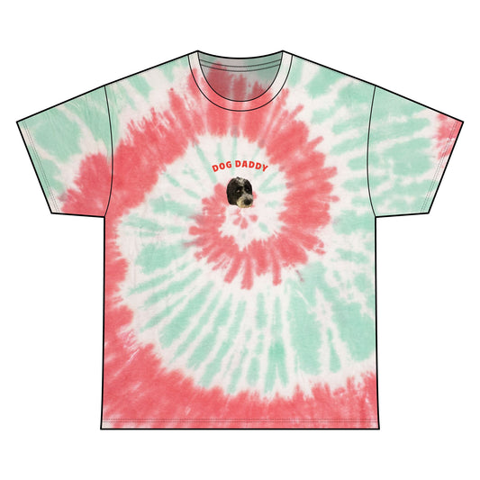 "Dog Daddy" Custom Pet Face Portrait Tie-Dye Tee - Summer Sky